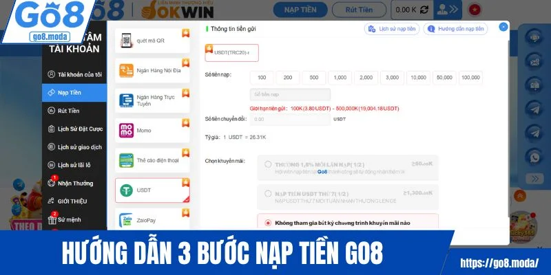 Hướng dẫn chi tiết 3 bước nạp tiền GO8